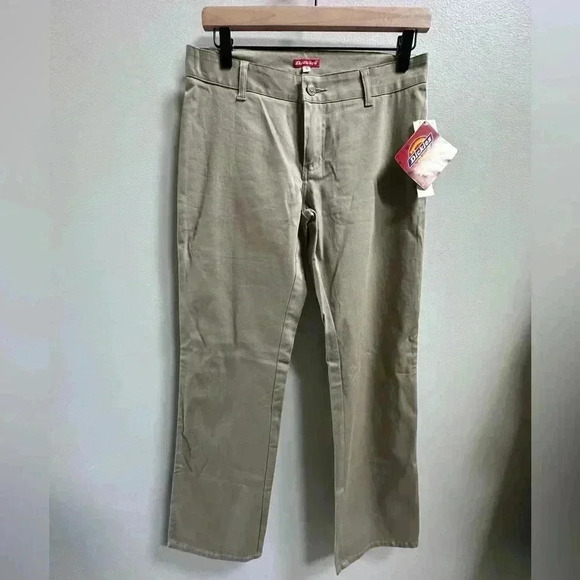 NEW | Vintage 1999 Dickies Girl Khaki Low Rise Flare Pants | Women’s Size 5 Y2K - Picture 1 of 10